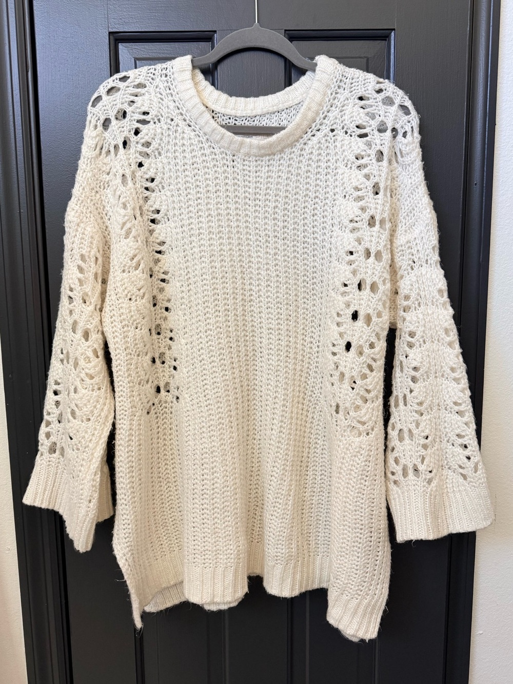 Anthropologie Cream Open-Knit Scoop Neck Sweater